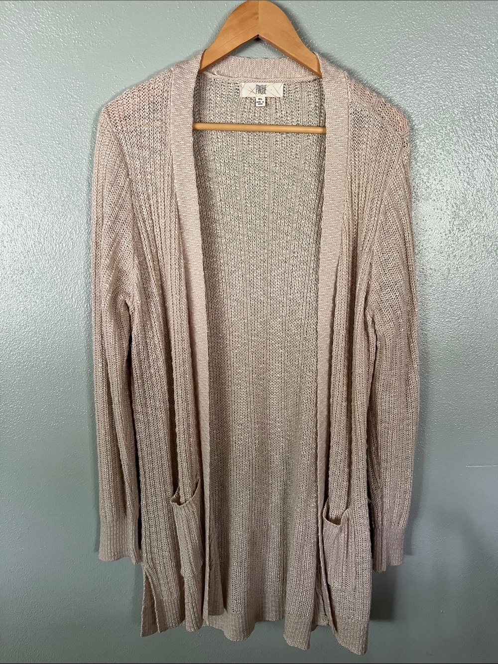 Open-Front Ribbed Cardigan in Light Taupe